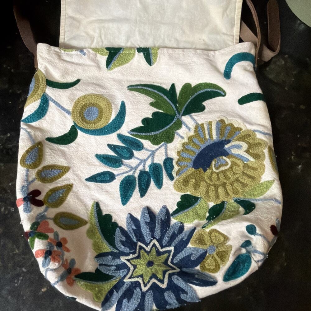 Denim & Supply Ralph Lauren Embroidered Floral Crossbody Bag Boho Canvas Leather - Picture 2 of 7